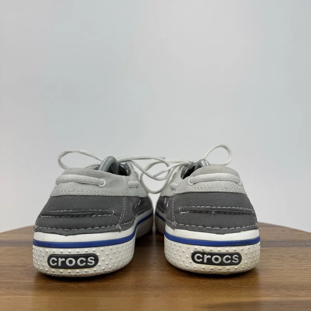 Mens‎ Crocs Hover Gray Canvas Casual Comfort Low Sneakers Boat Shoes Size 12 D